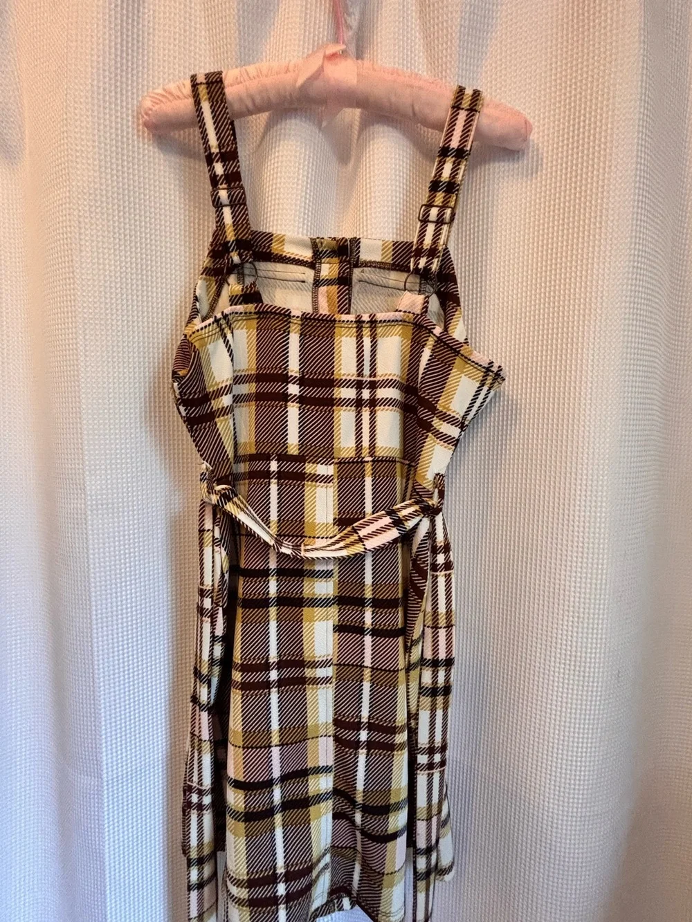 Almost Famous Plaid Mini Dress Tie Belt SZ M 90's Retro